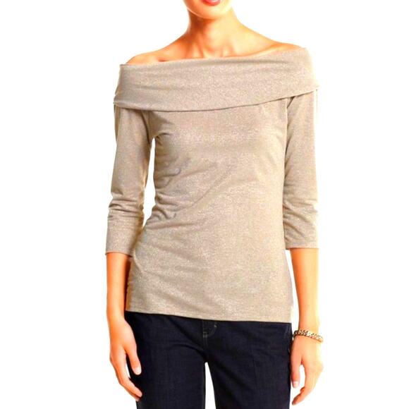 WHBM Off-the-Shoulder Gold Metallic Shimmer Top Size Small β¨ππ« - Picture 1 of 13